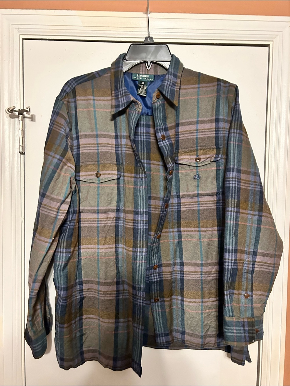 Lauren Ralph Lauren 100% Wool Plaid Shirt Jacket Overshirt XL
